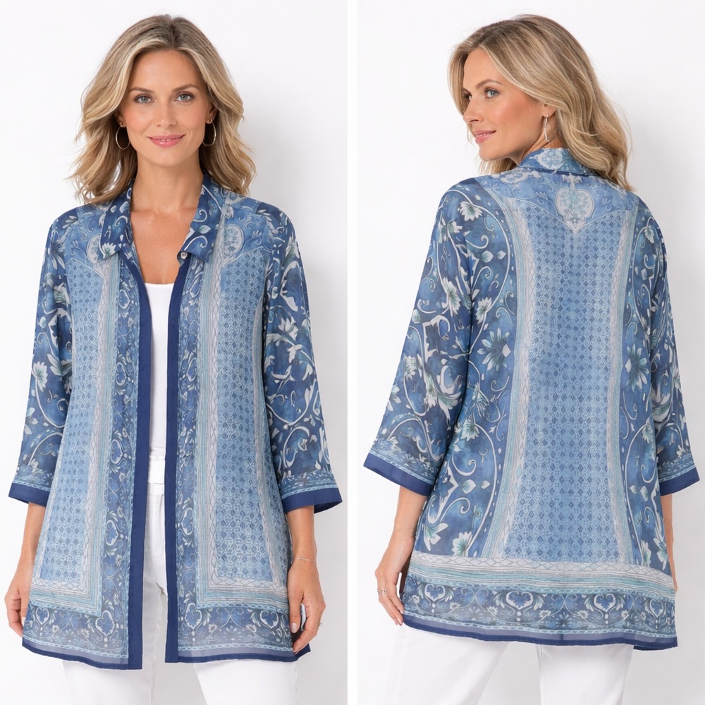 NWT Chico's Vivid Blues Penelope Top 3/4 Sleeves Size 3 (XL)